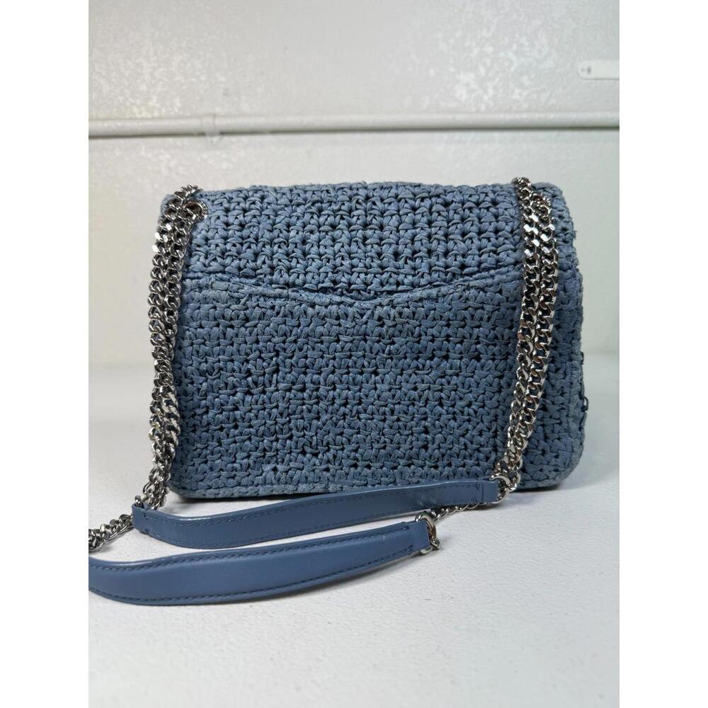 Sandro Blue Raffia YZA Bag with Stains and Hardware Scratch - Picture 5 of 15